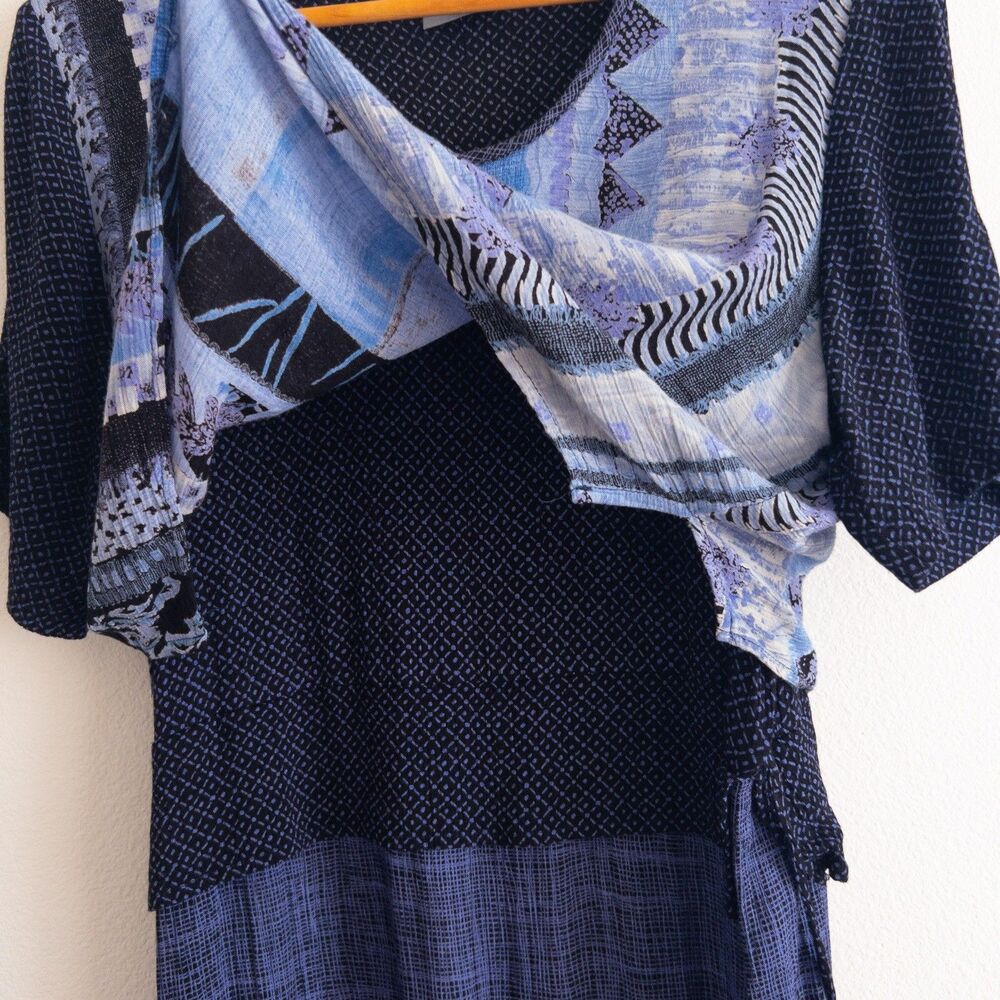 VTG 90s Rabbit Rabbit Rabbit Design Abstract Blue Layered Maxi Dress Size 12M - Picture 7 of 15